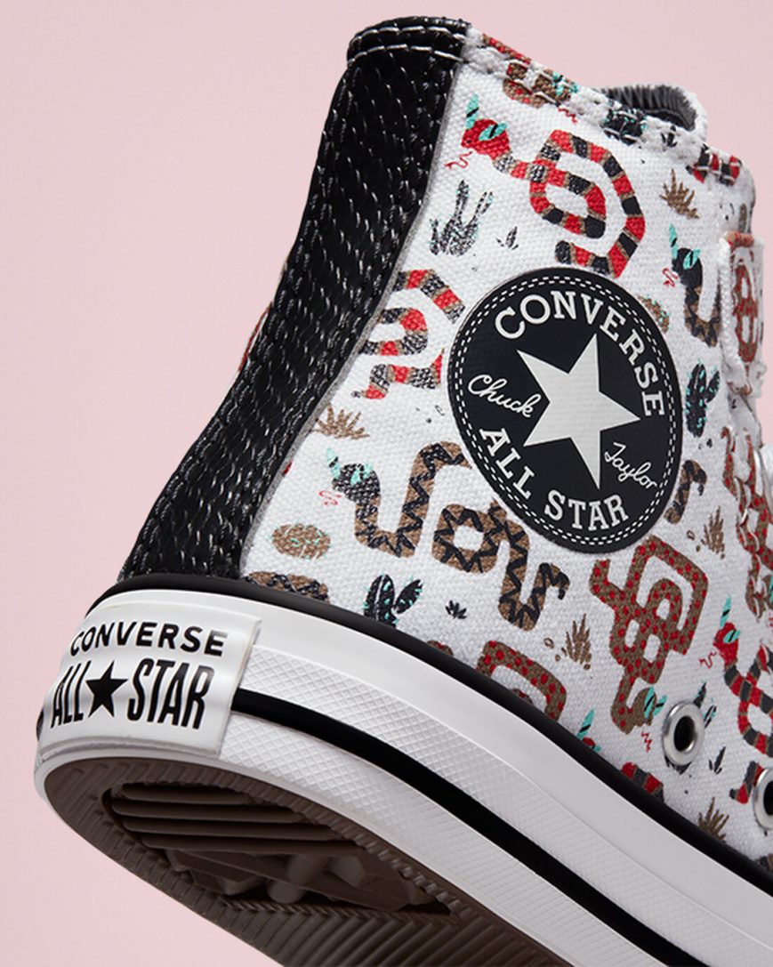 Chlapecké Boty Vysoké Converse Chuck Taylor All Star Easy-On Snake Bílé Šedé Červené | CZ NBVE89